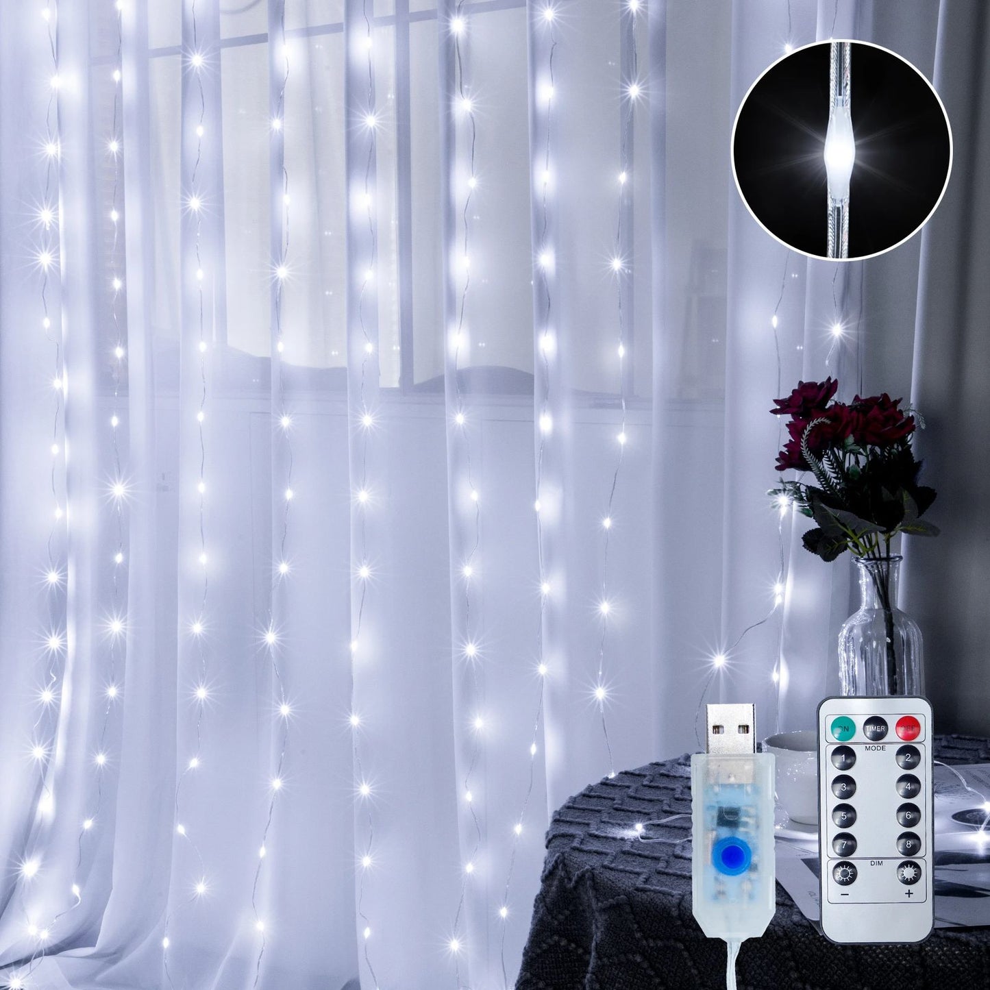 LED Zavjesa za prozor sa vješalicama i daljinskim 3X3M
