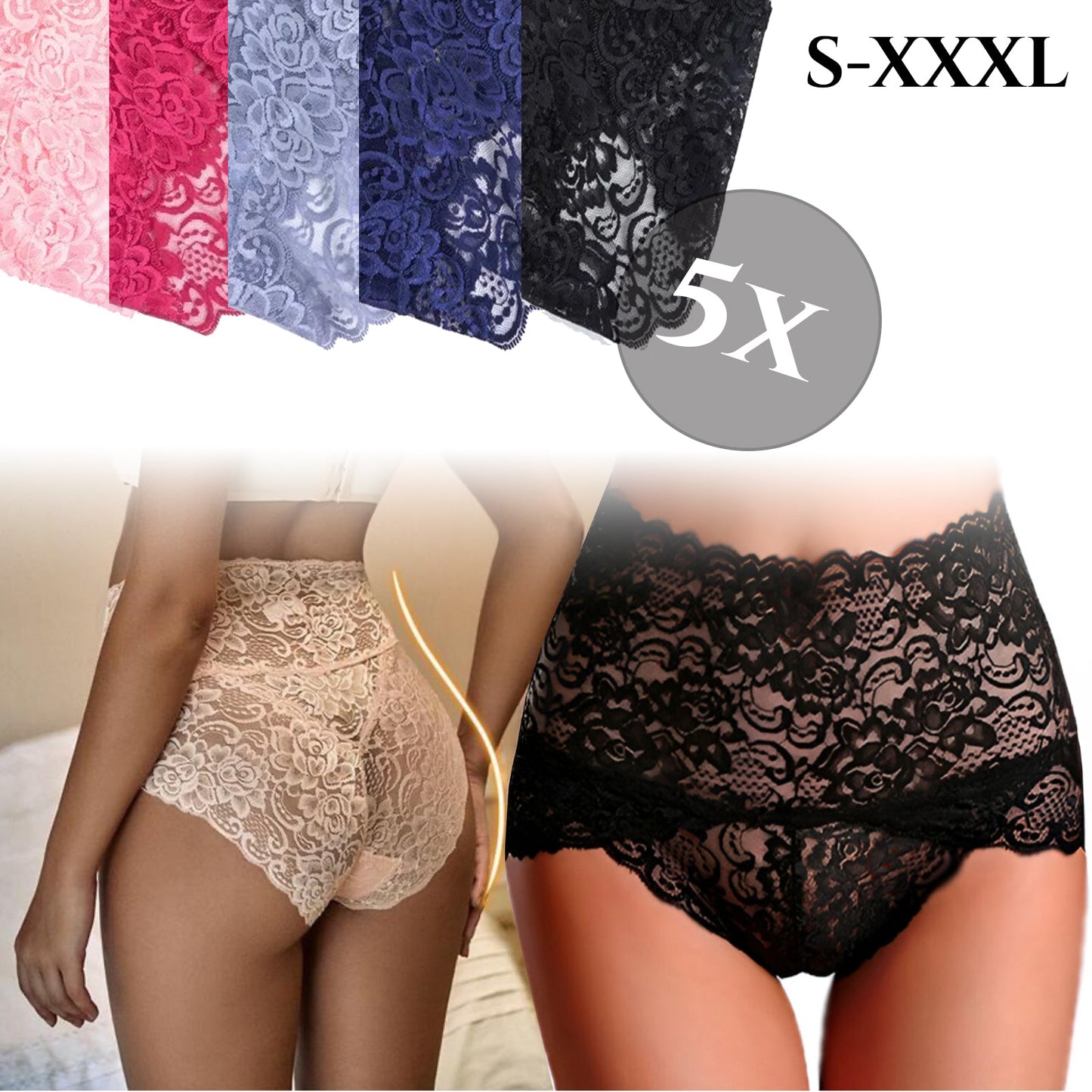 Set 5× Čipkastih Gaćica - Visoki Struk