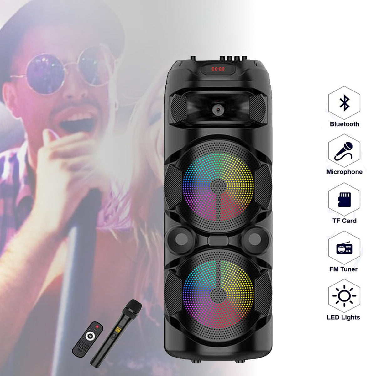 DVOSTRUKI 8 INČNI BLUETOOTH ZVUČNIK SA BEŽIČNIM MIKROFONOM