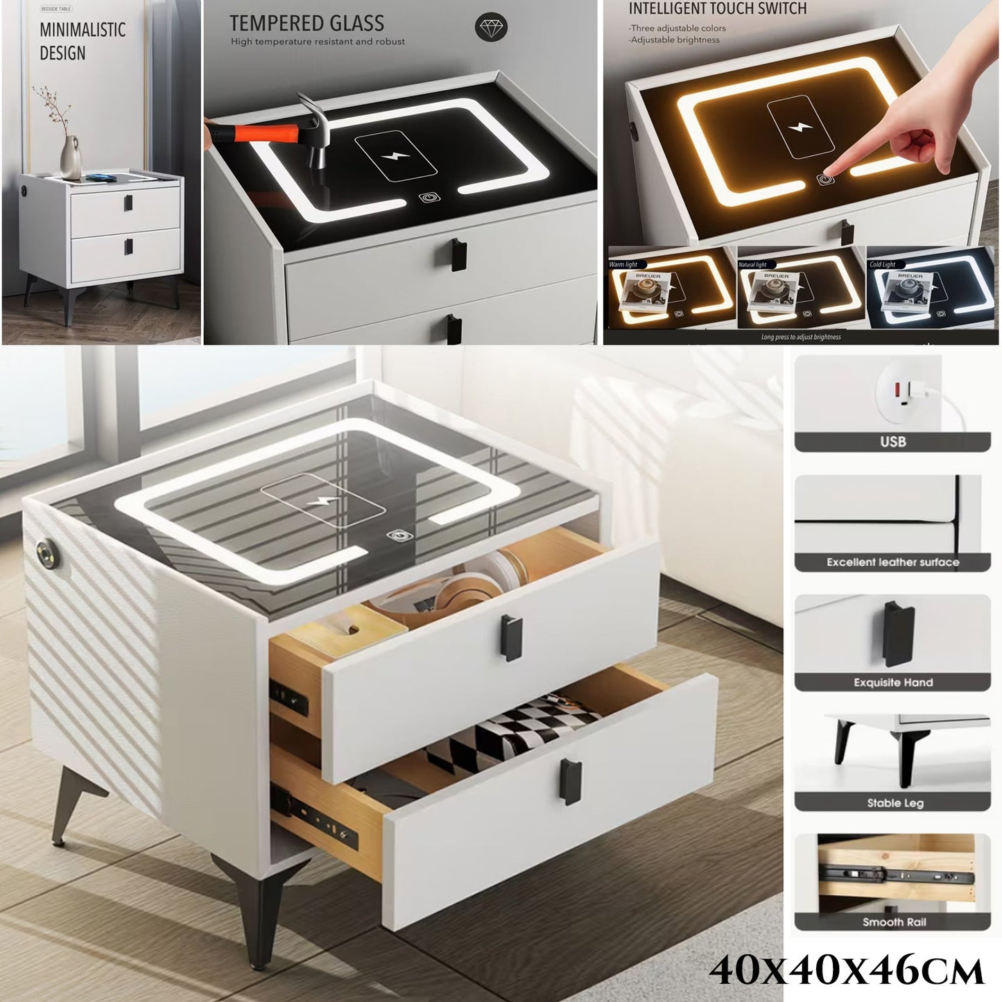 Noćni ormarić i punjač 2u1