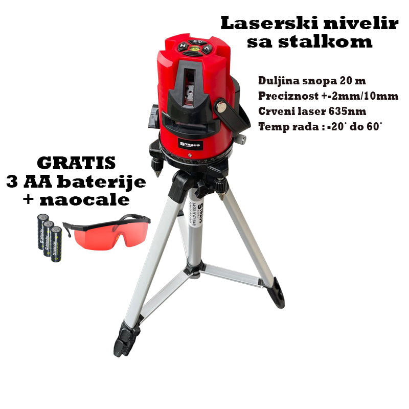 LASERSKI NIVELIR SA STALKOM + GRATIS 3AA BATERIJE+ NAOČALE